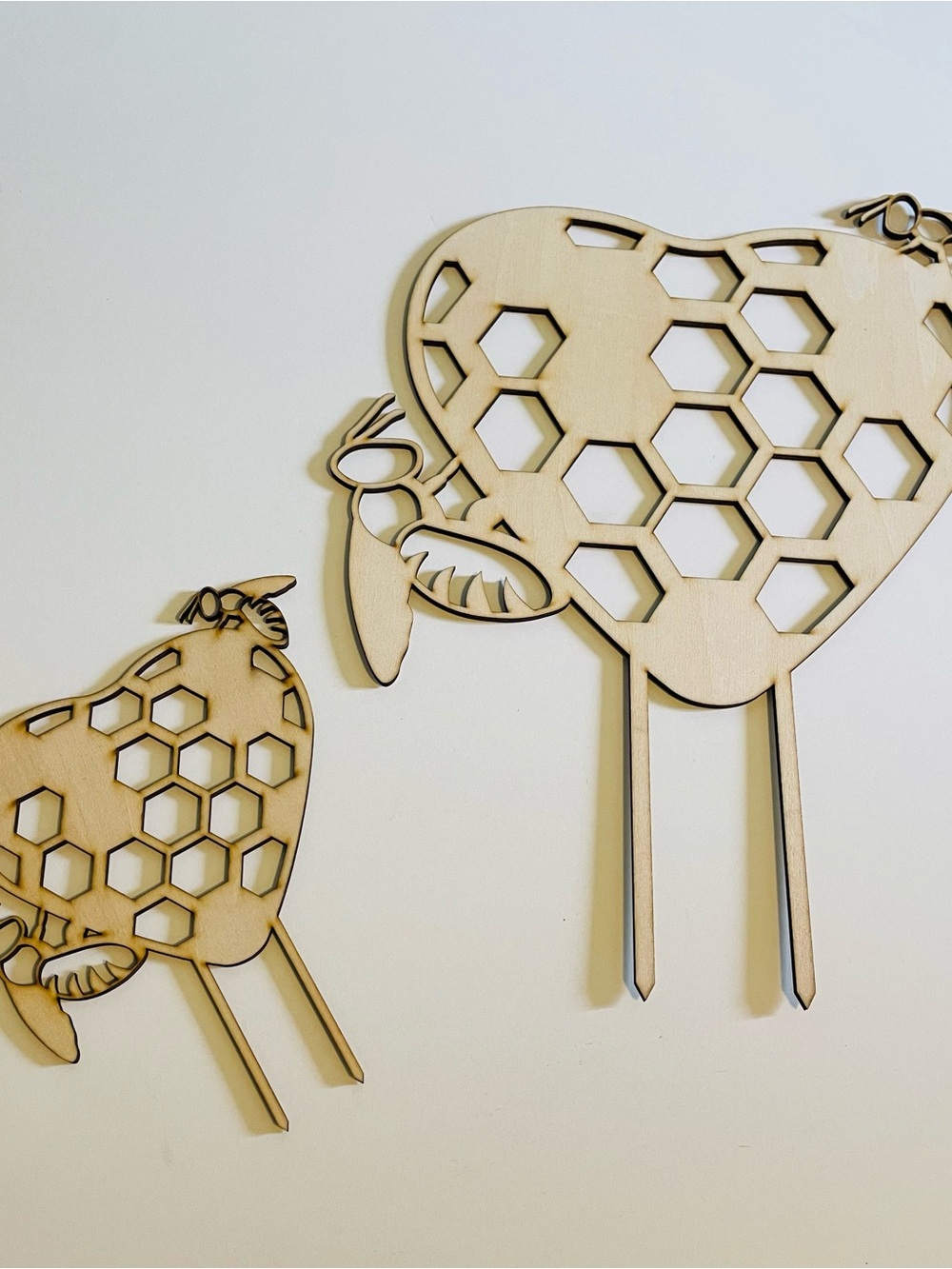 Wooden Bee and Honeycomb Garden Stakes - Natural